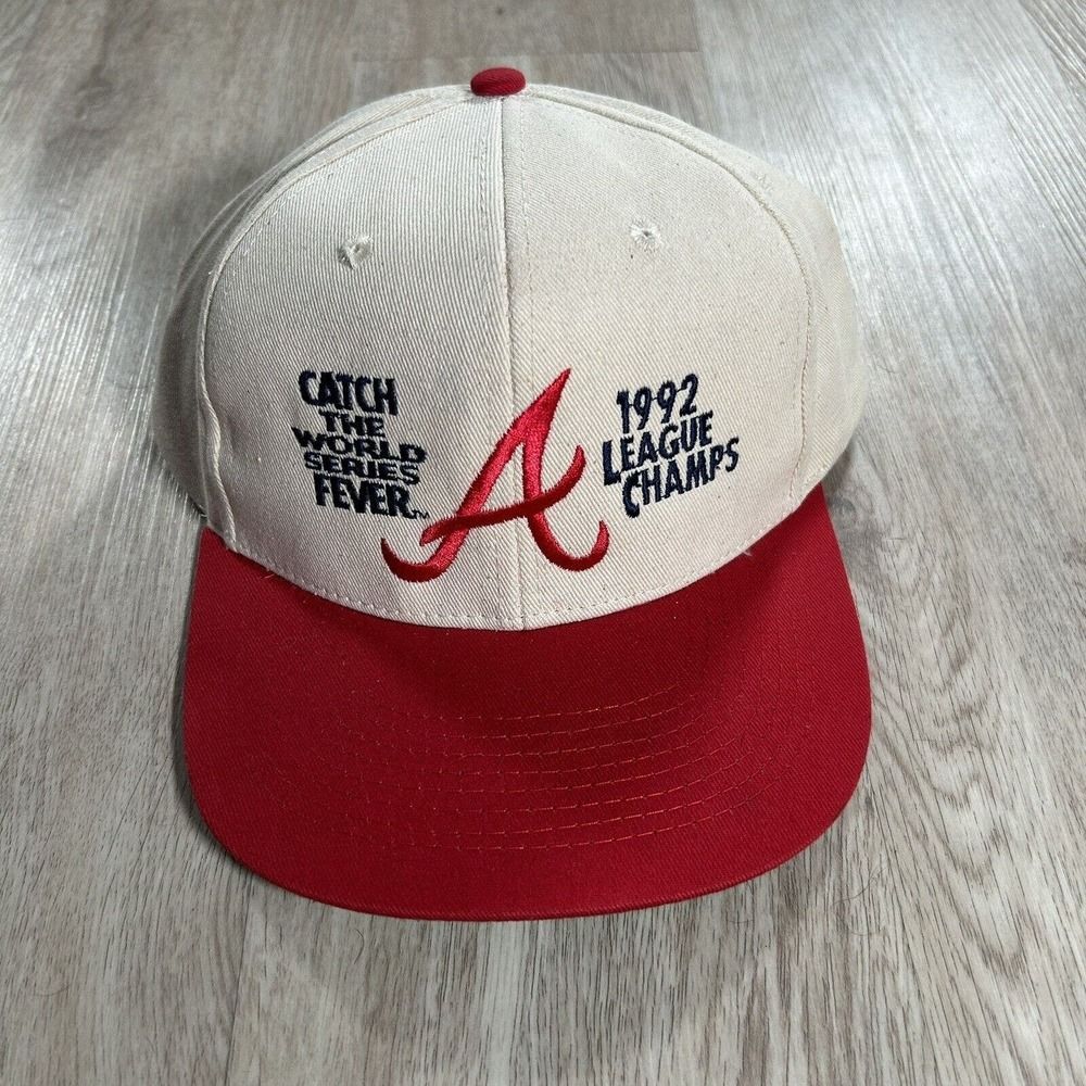 Vintage 1992 Atlanta Braves Hat Snapback MLB Drew Pearson World Series Beige Cap